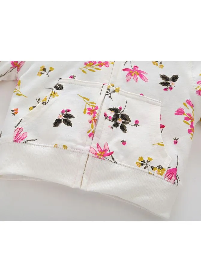 Spring Baby Girl Flower 2-Piece Outfits Hooded Jacket Pants