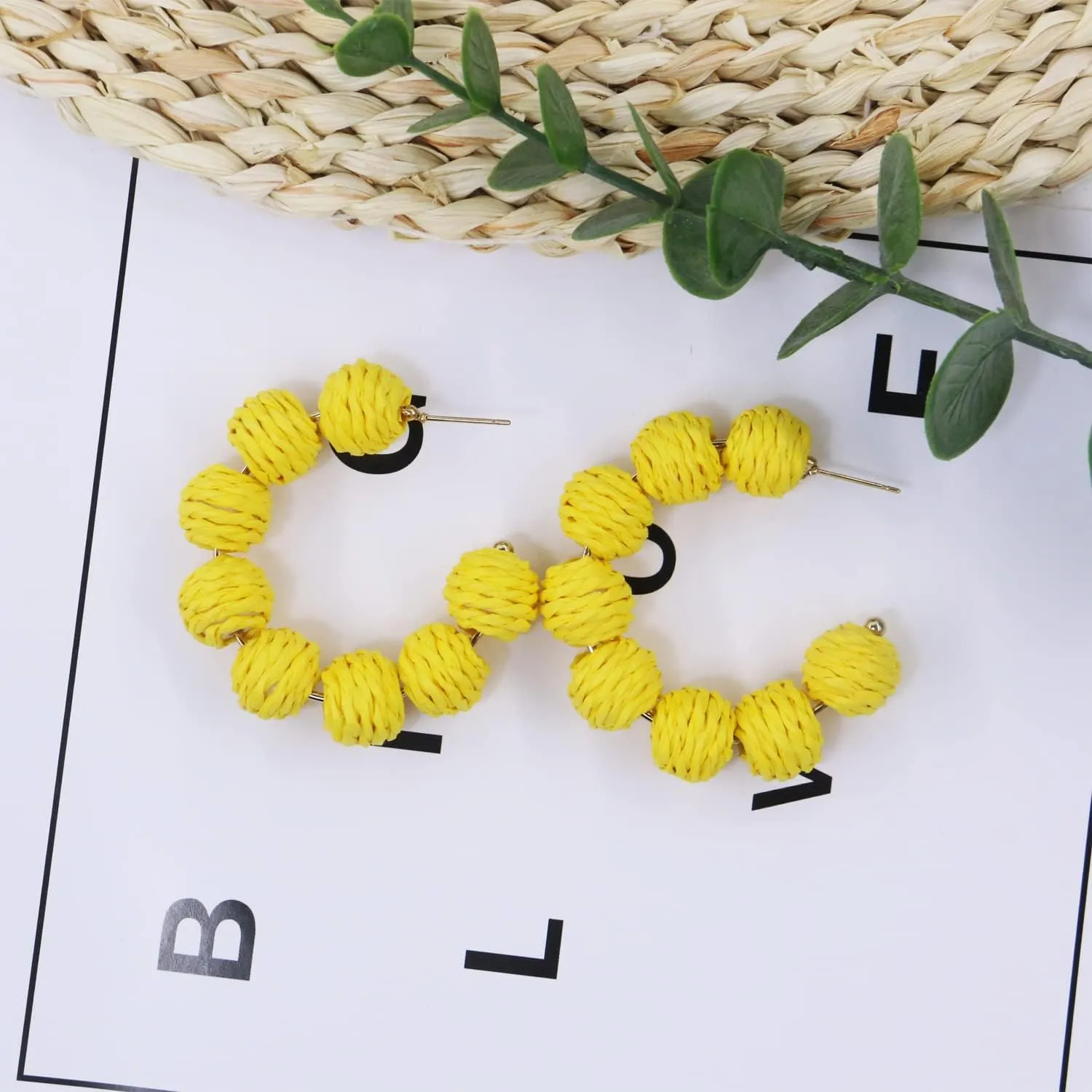 Statement Rattan Hoop Earrings, Raffia Earrings for Women Girls, Bohemian Raffia Dangle Earrings, Trendy Summer Earrings Jewelry Gifts