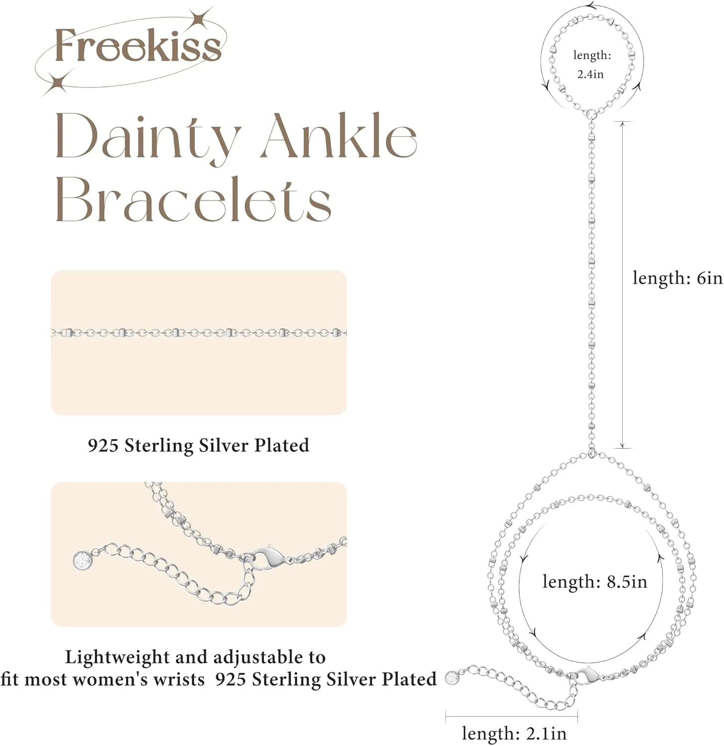 Sterling Silver Ankle Bracelets for Women: Dainty Layered Waterproof Anklet for Women Adjustable Womens Anklet Set Stackable Figaro Beaded Cuban Link Anklets Beach Jewelry for Women