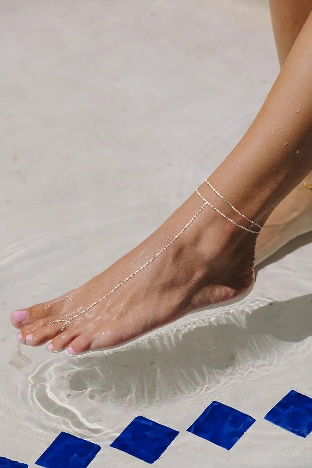 Sterling Silver Ankle Bracelets for Women: Dainty Layered Waterproof Anklet for Women Adjustable Womens Anklet Set Stackable Figaro Beaded Cuban Link Anklets Beach Jewelry for Women