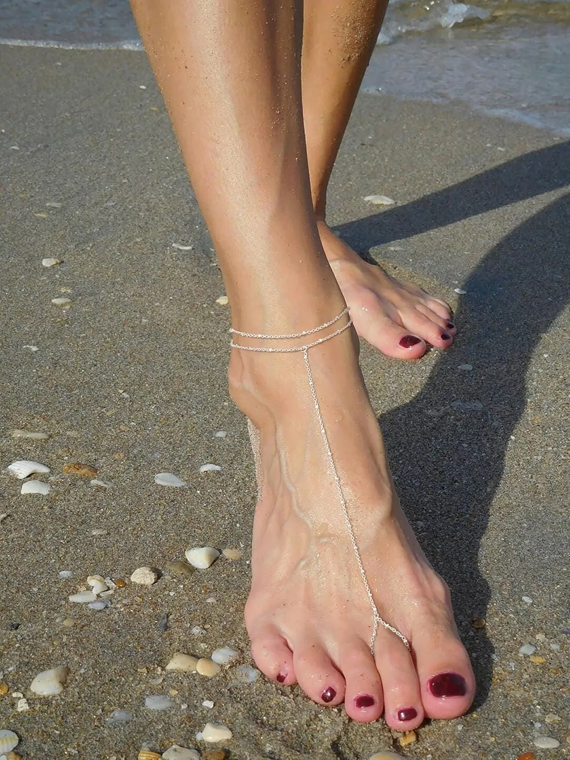 Sterling Silver Ankle Bracelets for Women: Dainty Layered Waterproof Anklet for Women Adjustable Womens Anklet Set Stackable Figaro Beaded Cuban Link Anklets Beach Jewelry for Women
