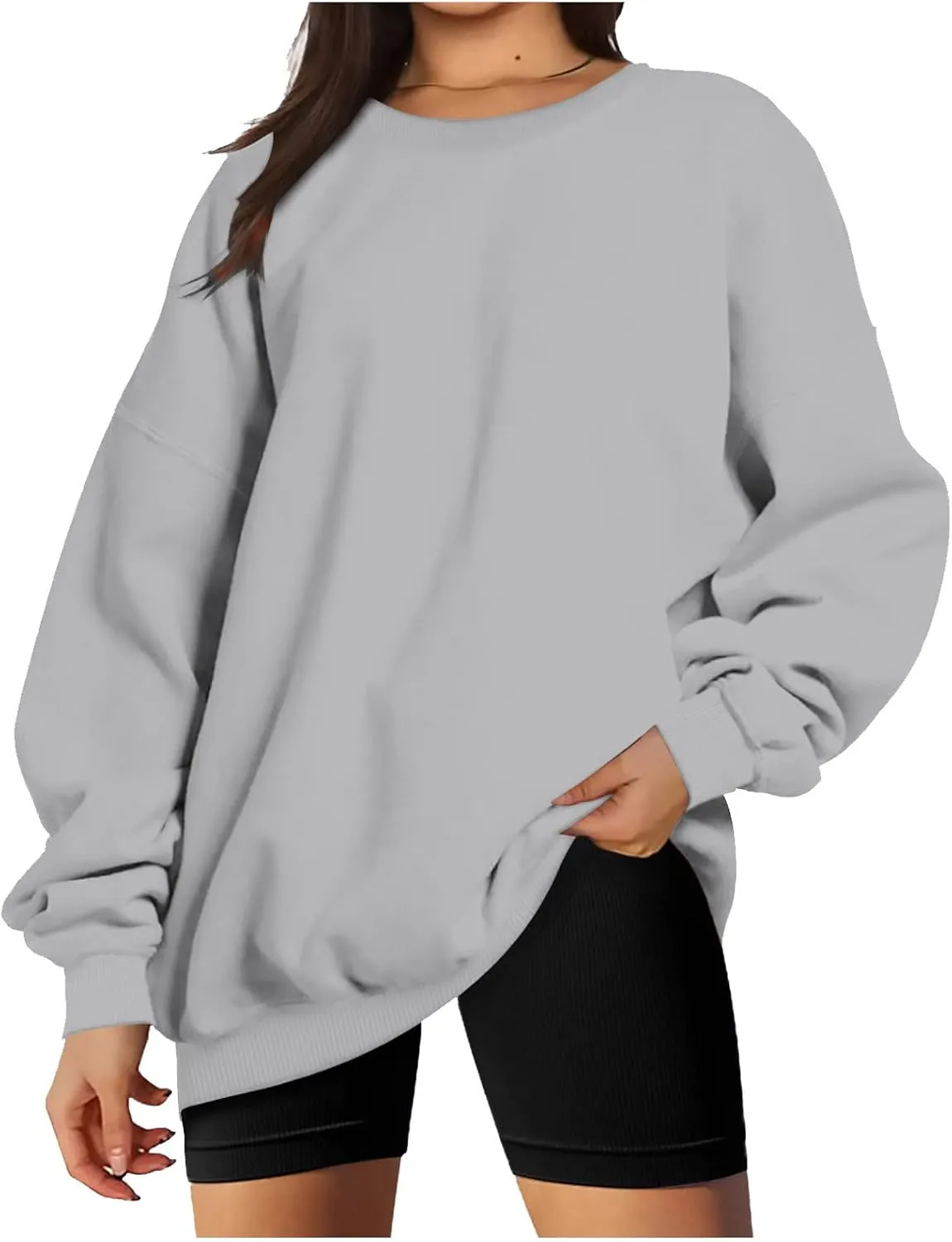 Stessotudo Oversized Sweatshirts for Women Crewneck Long Sleeve Baggy Boyfriend Tops Loose Fit Solid Casual Y2K Streetwear