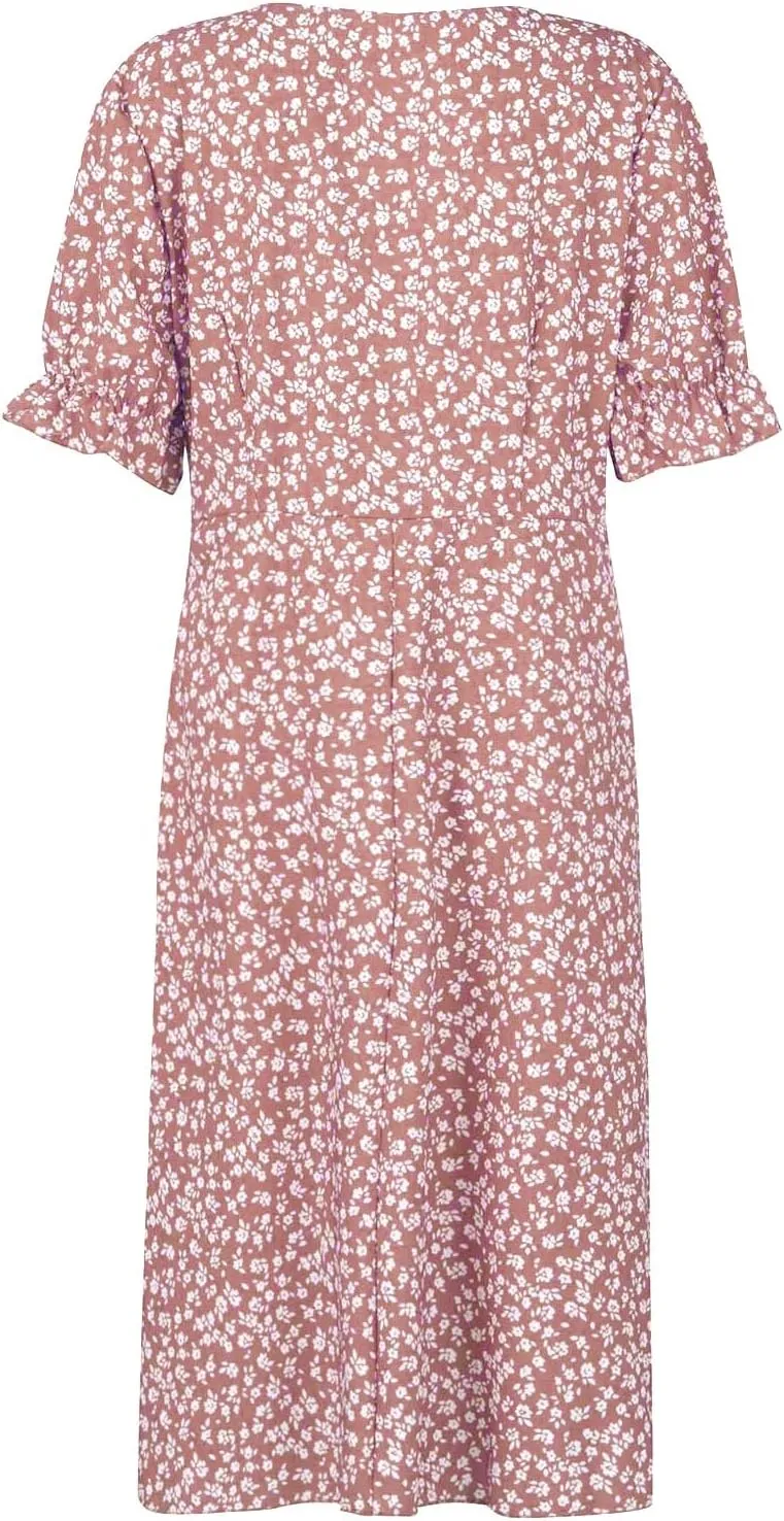 Summer Dresses for Women 2024 Casual V Neck A-line Boho Dress Ditsy Floral Flounce Sleeve Wrap Hem Dress