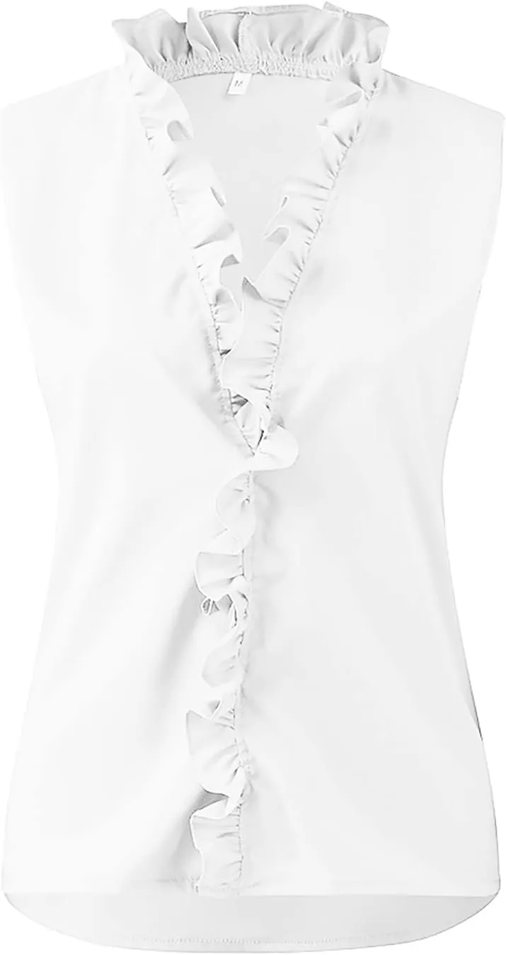 Summer Shirts for Women,Fashion Solid Loose-fit Blouse Elegant Ruffle V-Neck T-Shirt Business Casual Top for Work