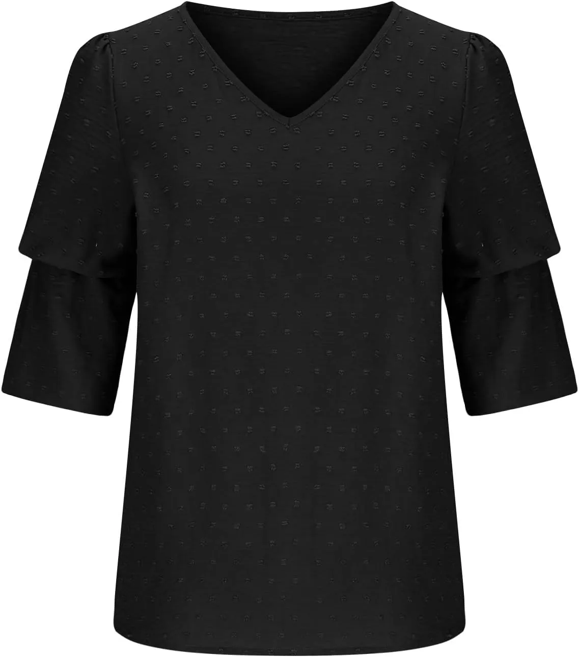 Summer Solid Color Tops Womens Chiffon Tunic V Neck Shirt Long Sleeve Tees Casual Polka Dot Blouse