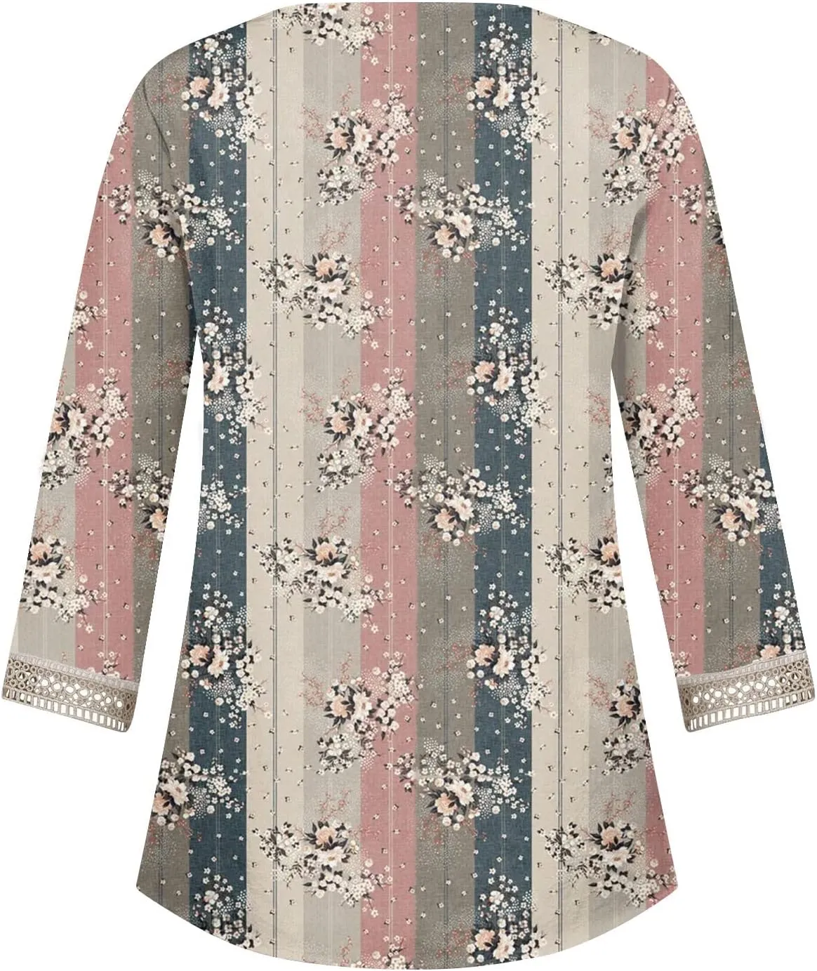 Summer Tops for Women 2024 3/4 Sleeve Bohemian T-Shirts for Womens V Neck Loose Frill Floral Trendy Shirt