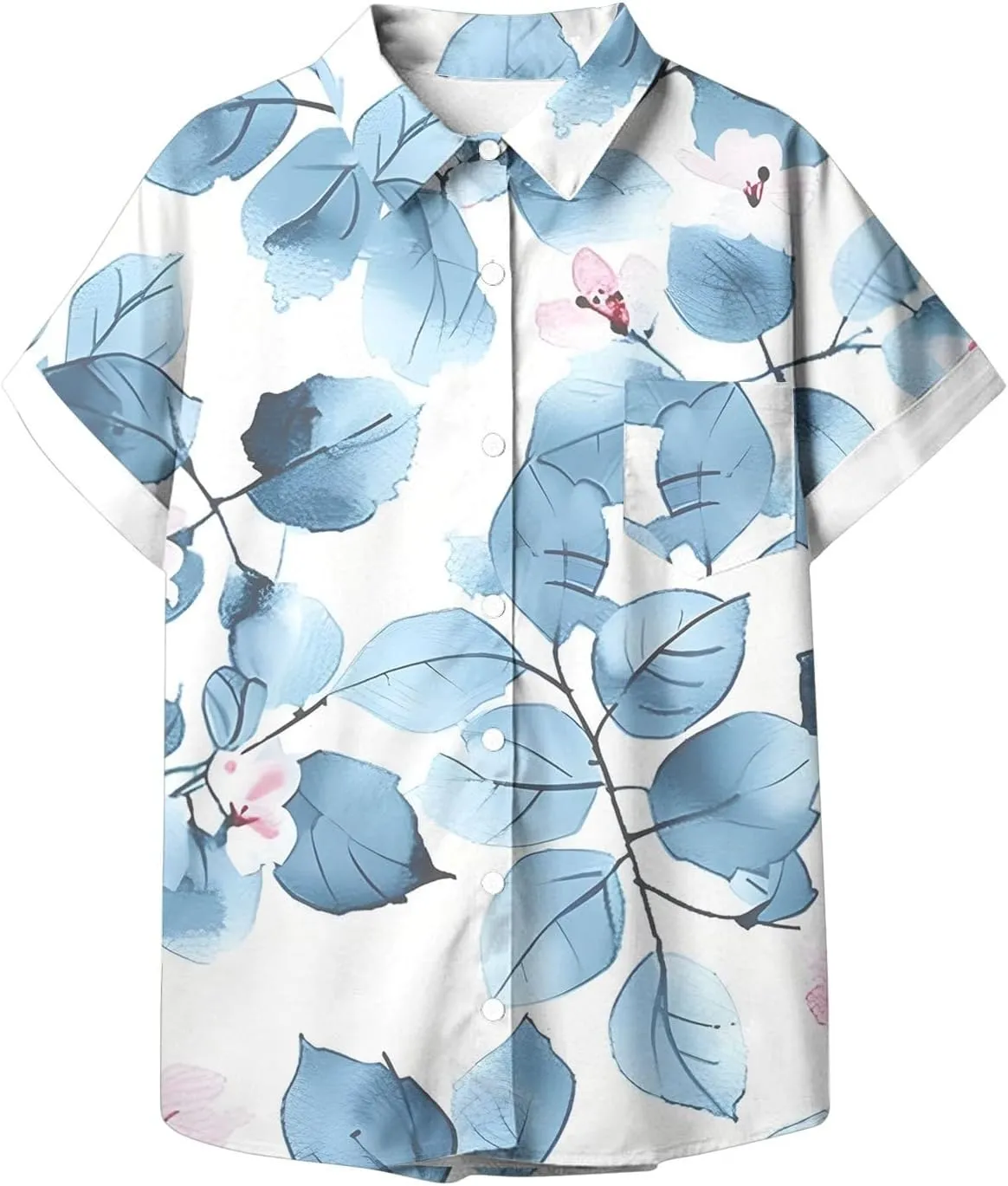 Summer Tops for Women 2024 Vacation Beach Vacation Short Sleeve Floral Print Shirts Casual Loose Bohemian Blouses