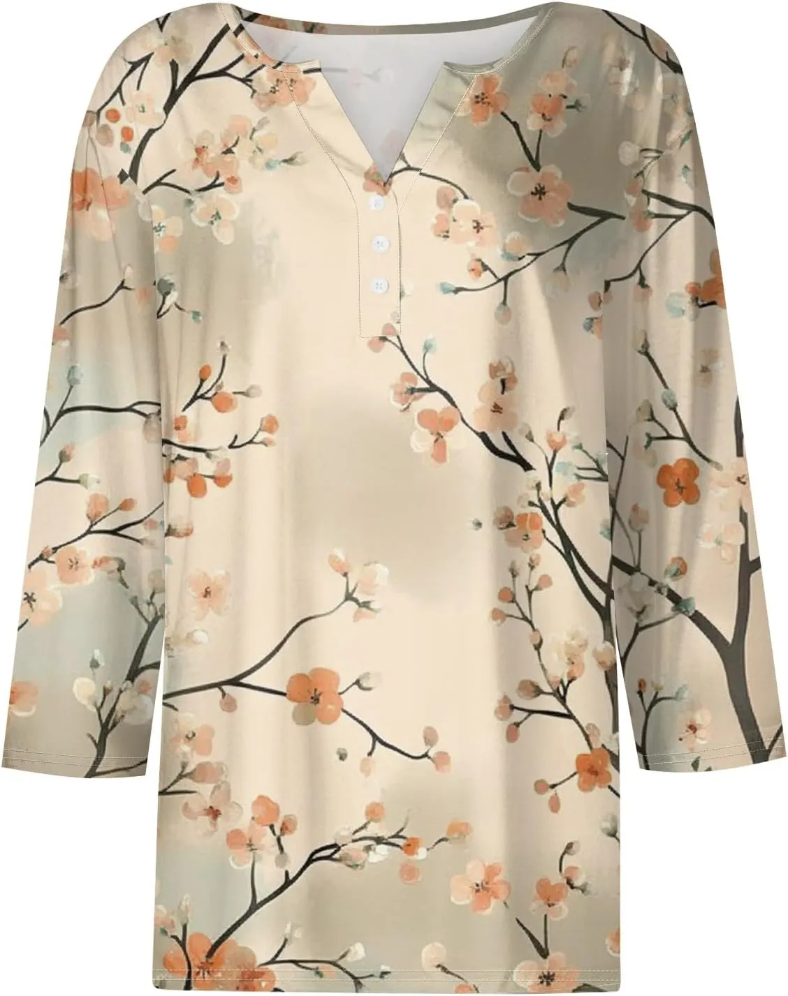 Summer Tops for Women 2025 Dressy Casual Boho 3/4 Sleeve Tunics Loose Fit T Shirts Trendy V Neck Button Down Blouses