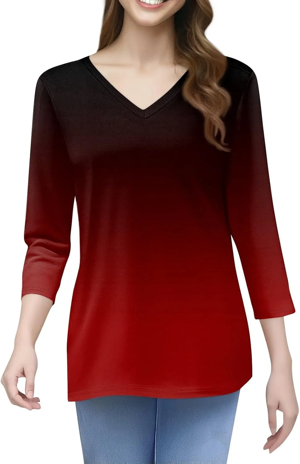 Summer Tops for Women 2025 Trendy 3/4 Sleeve Basic V Neck Tunic T Shirts Loose Blouse Dressy Casual Work Office Wear
