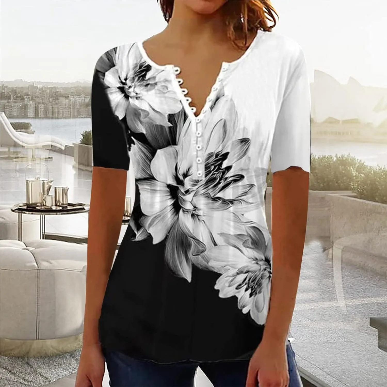 Summer Tops for Women 2025 Trendy Boho Floral Shirts Short Sleeve V Neck T-Shirt Graphic Tees Blouse