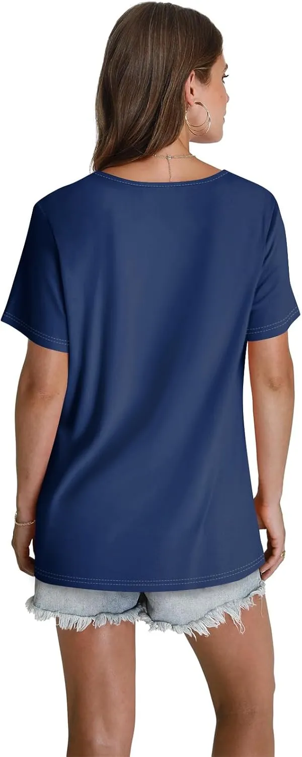 Summer Tops for Women 2025 Trendy V Neck Short Sleeve Pleated Front Shirts Dressy Casual Blouses Loose Fit Tunics