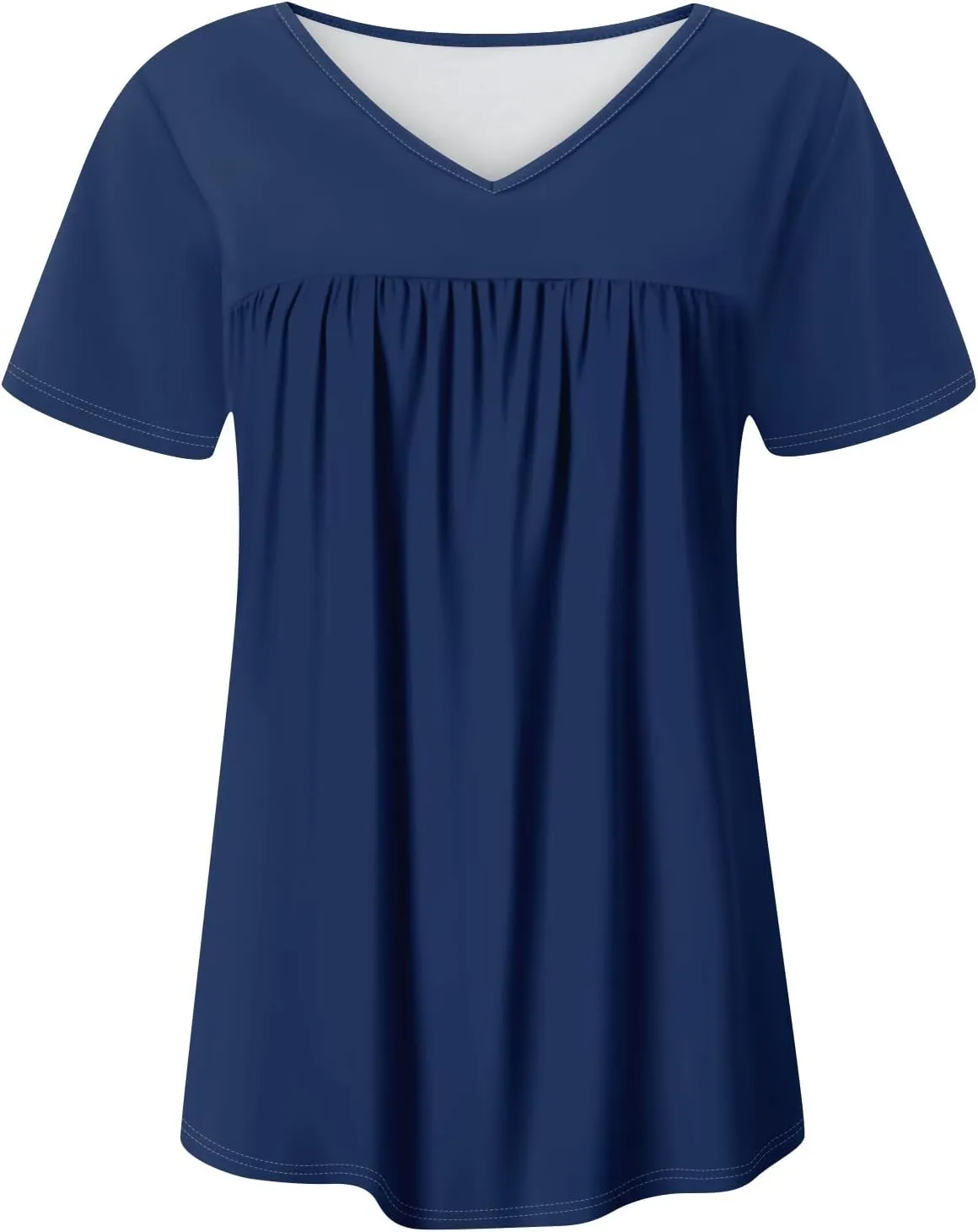 Summer Tops for Women 2025 Trendy V Neck Short Sleeve Pleated Front Shirts Dressy Casual Blouses Loose Fit Tunics