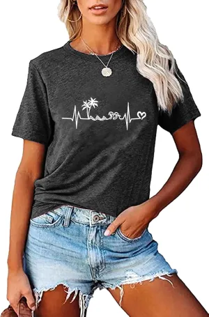 Sun Salt Sand Beach Tshirt for Women Summer Coconut Tree Graphic Casual Short Sleeve Loose Fit Tee Blouses