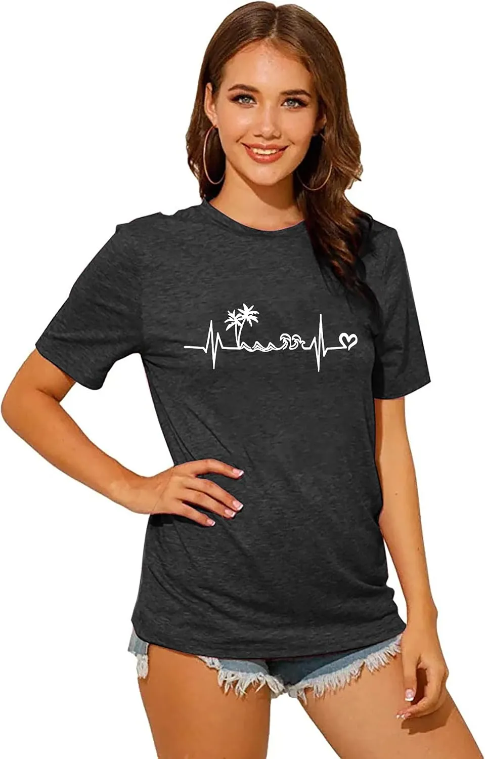 Sun Salt Sand Beach Tshirt for Women Summer Coconut Tree Graphic Casual Short Sleeve Loose Fit Tee Blouses
