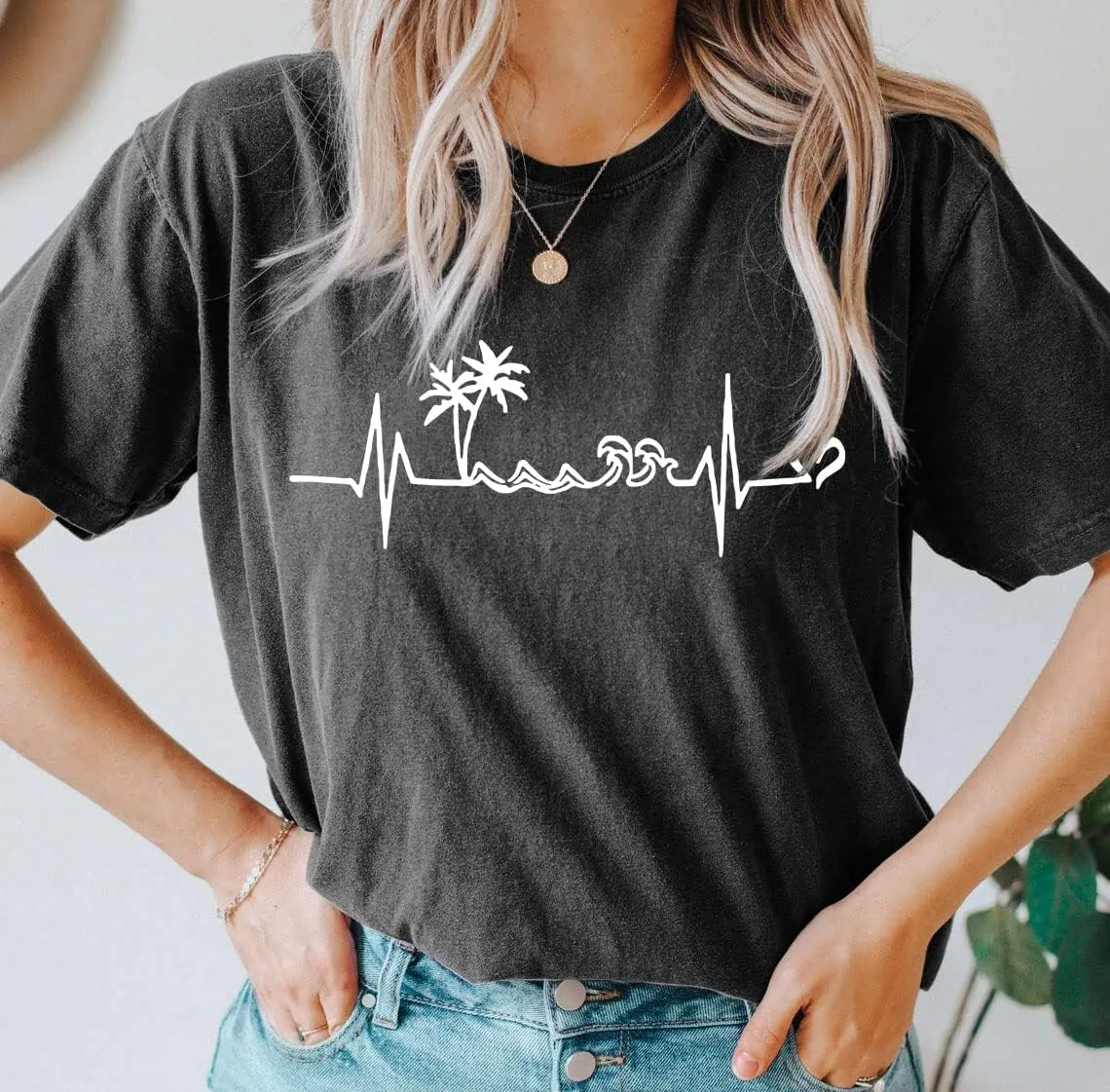 Sun Salt Sand Beach Tshirt for Women Summer Coconut Tree Graphic Casual Short Sleeve Loose Fit Tee Blouses