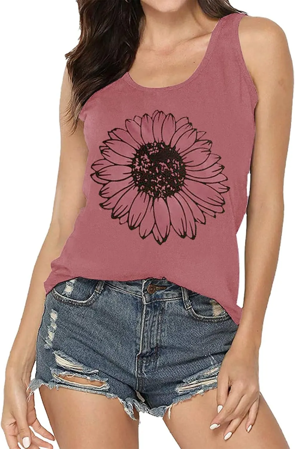 Sunflower Tank Women Funny Sunflower Graphic Sleeveless Shirts Summer Athletic Causal Beach Holiday Tee Hiking Top