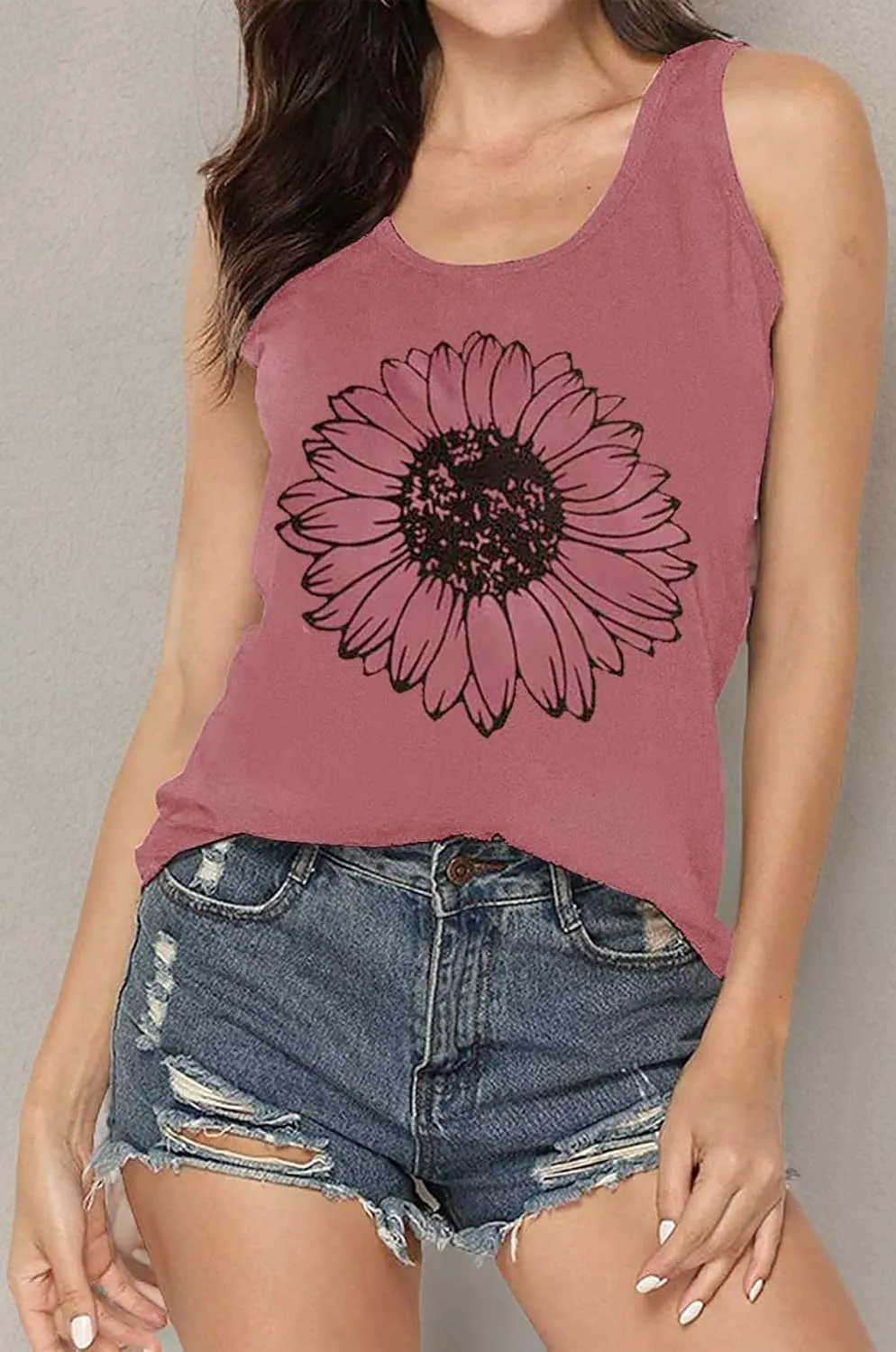 Sunflower Tank Women Funny Sunflower Graphic Sleeveless Shirts Summer Athletic Causal Beach Holiday Tee Hiking Top