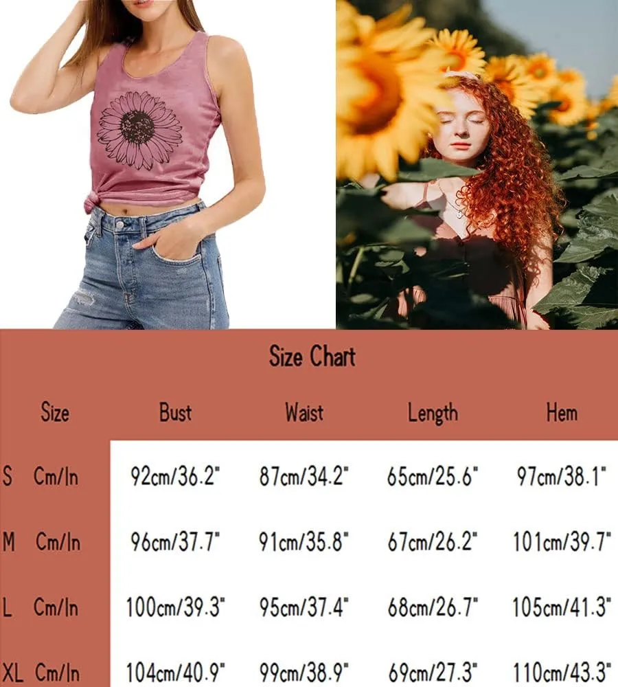 Sunflower Tank Women Funny Sunflower Graphic Sleeveless Shirts Summer Athletic Causal Beach Holiday Tee Hiking Top