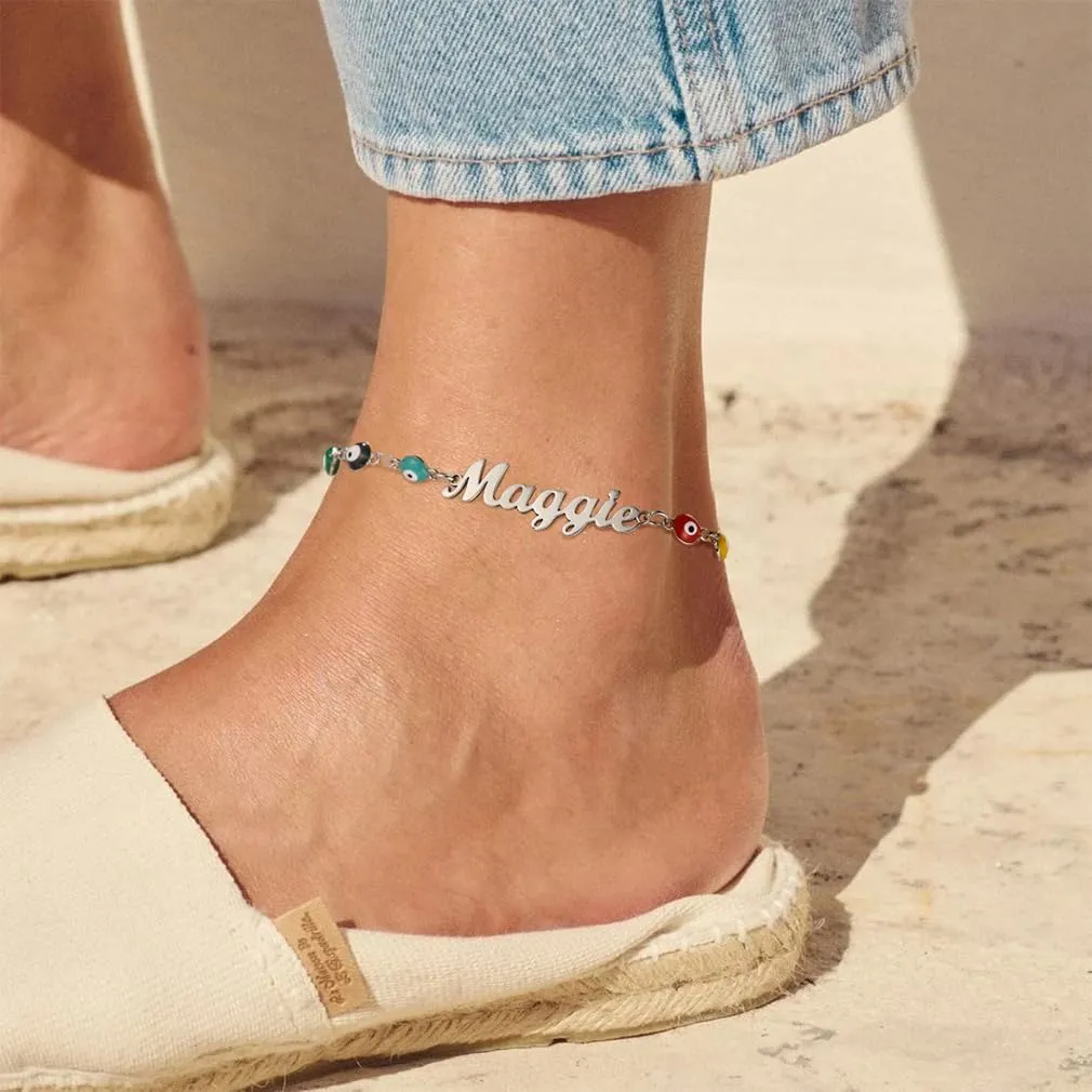 Supcare Evil Eye Anklets for Women,Cuban/Figaro/Mariner/Snake Chain Layered Ankle Bracelet Gifts (with Gift Packing)