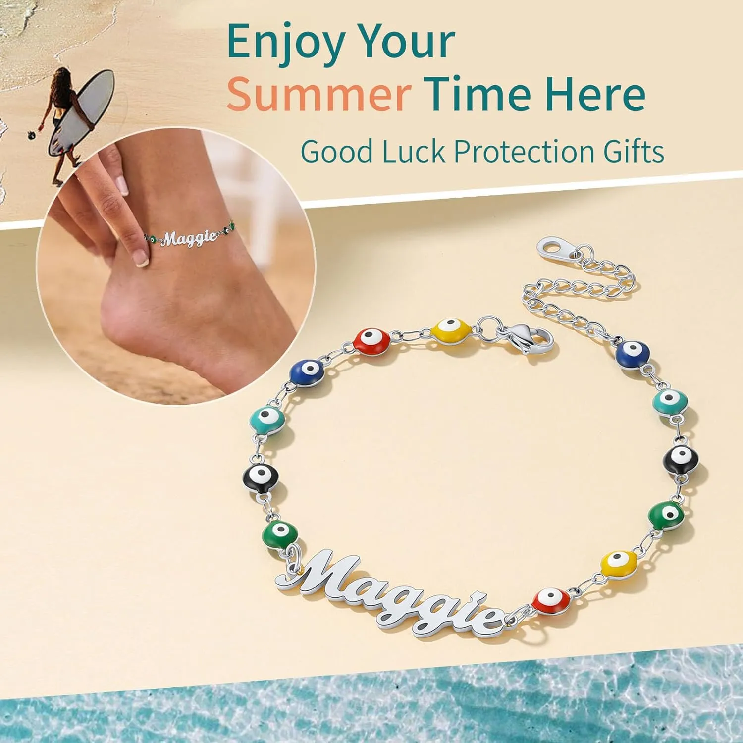 Supcare Evil Eye Anklets for Women,Cuban/Figaro/Mariner/Snake Chain Layered Ankle Bracelet Gifts (with Gift Packing)