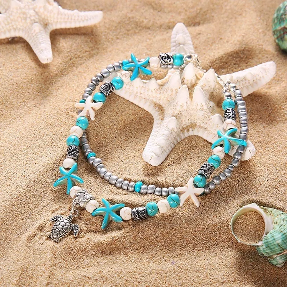 Suyi 5pcs Ankle Bracelets for Women Layered Beach Adjustable Anklets Boho Chain Anklet Foot Jewelry