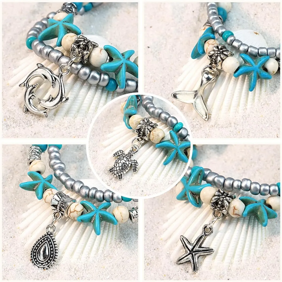 Suyi 5pcs Ankle Bracelets for Women Layered Beach Adjustable Anklets Boho Chain Anklet Foot Jewelry