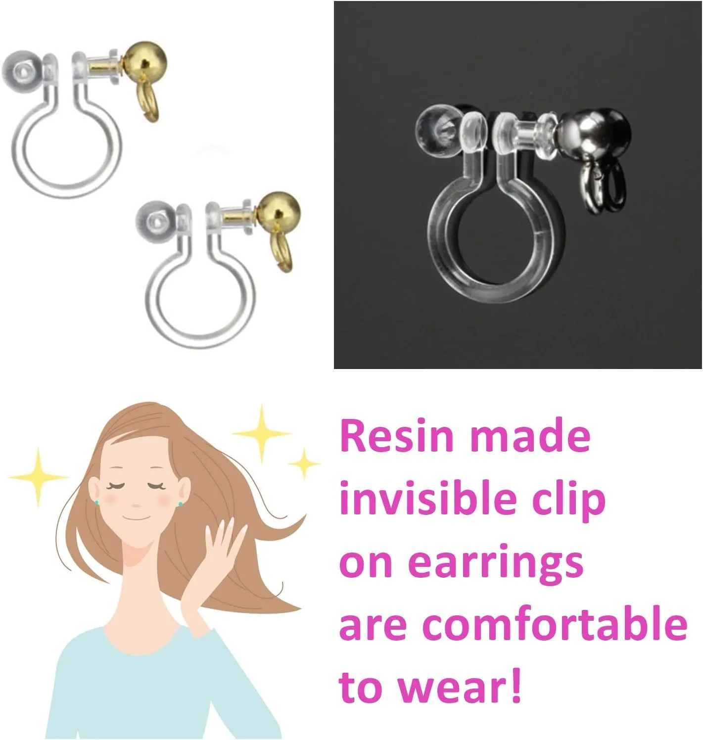 Swarovski Crystal Invisible Clip On Stud Earrings 6mm Women Fashion 8mm Miyabi Grace Light Blue Pink Red Green Black AB Purple Freshwater Pearl