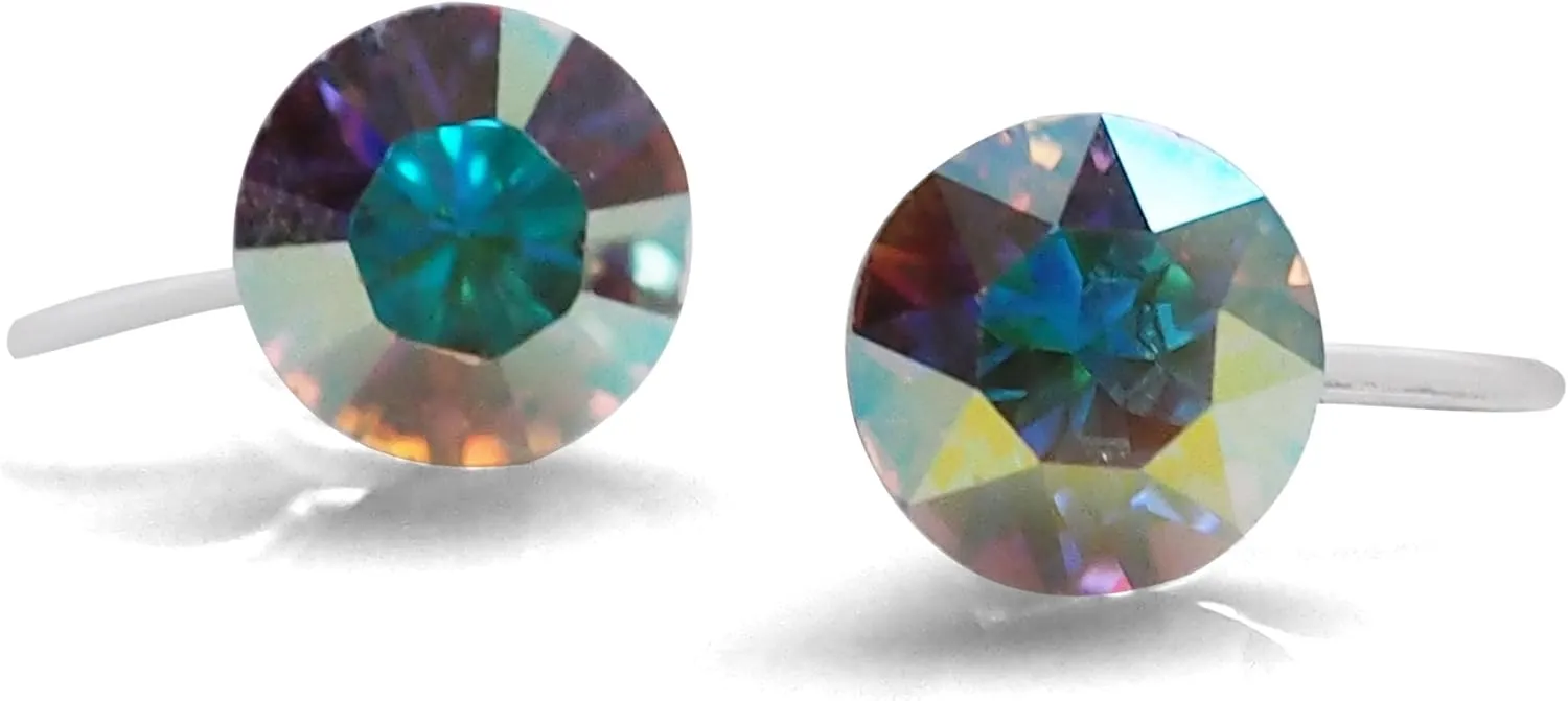 Swarovski Crystal Invisible Clip On Stud Earrings 6mm Women Fashion 8mm Miyabi Grace Light Blue Pink Red Green Black AB Purple Freshwater Pearl