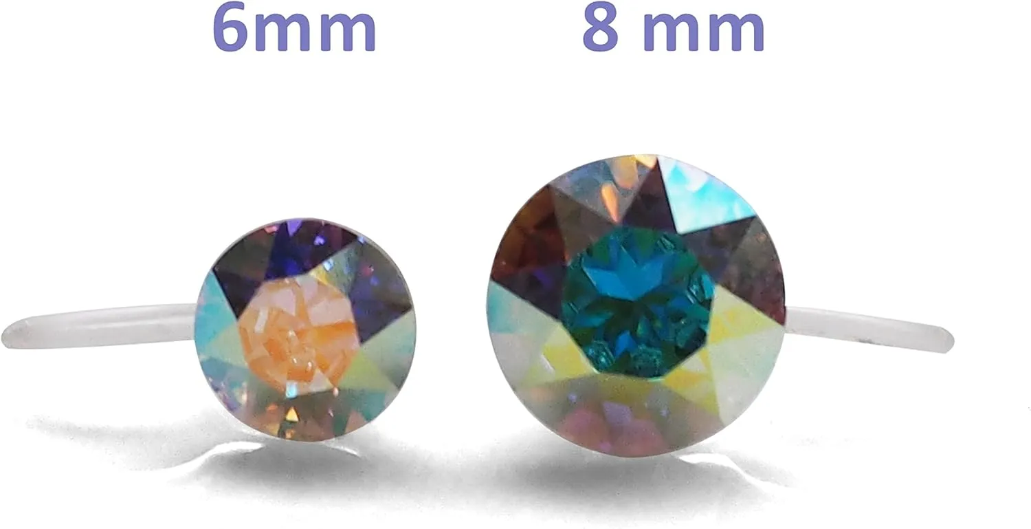 Swarovski Crystal Invisible Clip On Stud Earrings 6mm Women Fashion 8mm Miyabi Grace Light Blue Pink Red Green Black AB Purple Freshwater Pearl