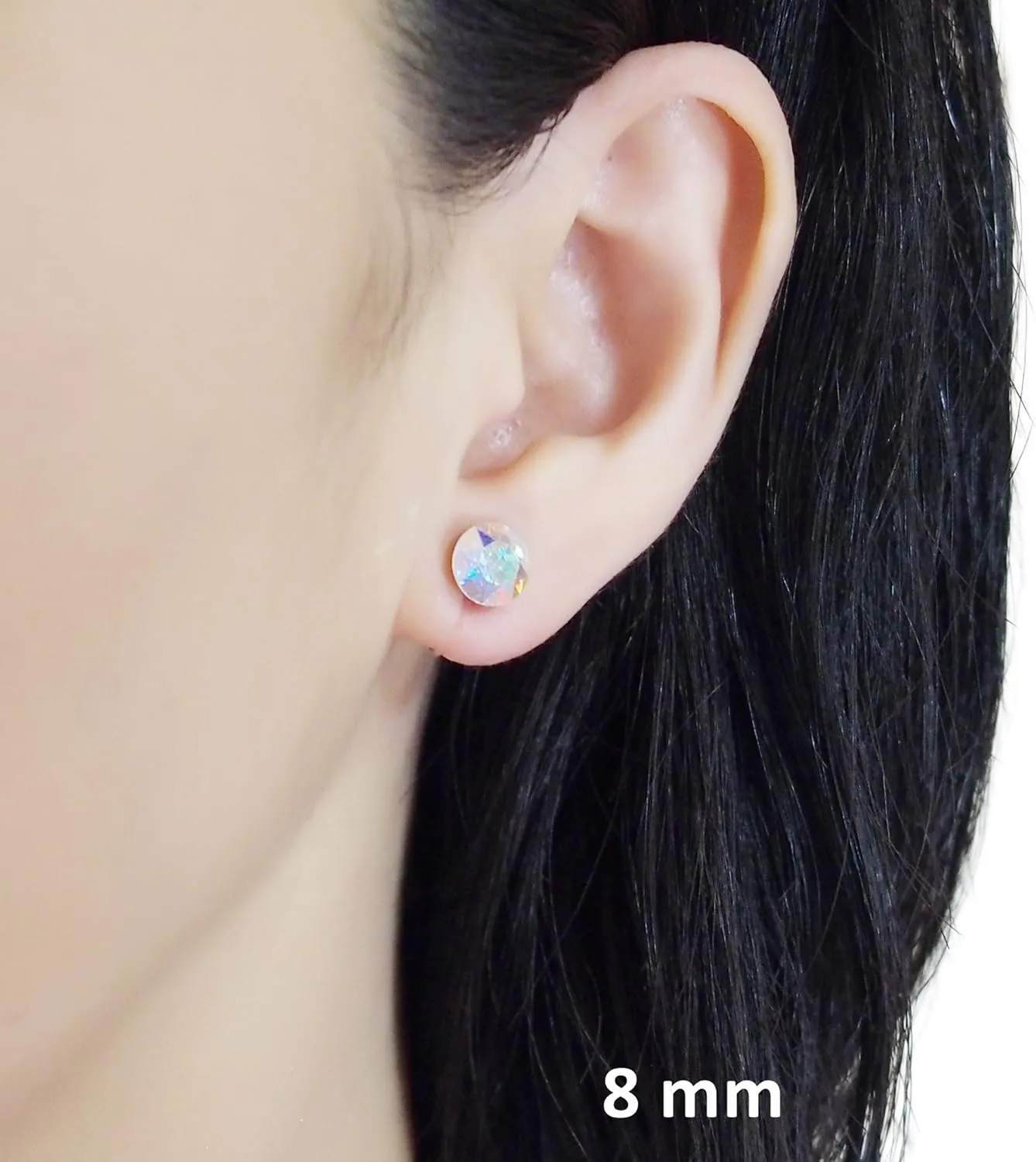 Swarovski Crystal Invisible Clip On Stud Earrings 6mm Women Fashion 8mm Miyabi Grace Light Blue Pink Red Green Black AB Purple Freshwater Pearl