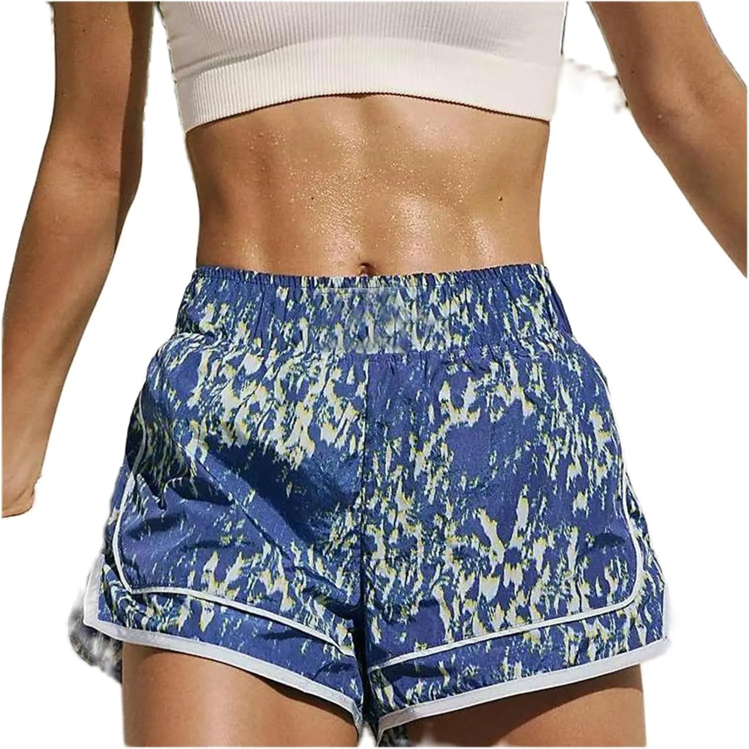 Tenopuli Women Running Shorts Floral Print Athletic Shorts Casual High Waisted Flower Printed Drawstring Wide Leg Shorts