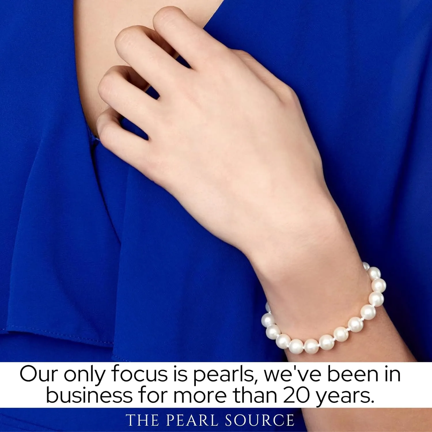 The Pearl Source White Freshwater Pearl Bracelet for Women with Genuine Cultured Pearls, 7.0-7.5mm