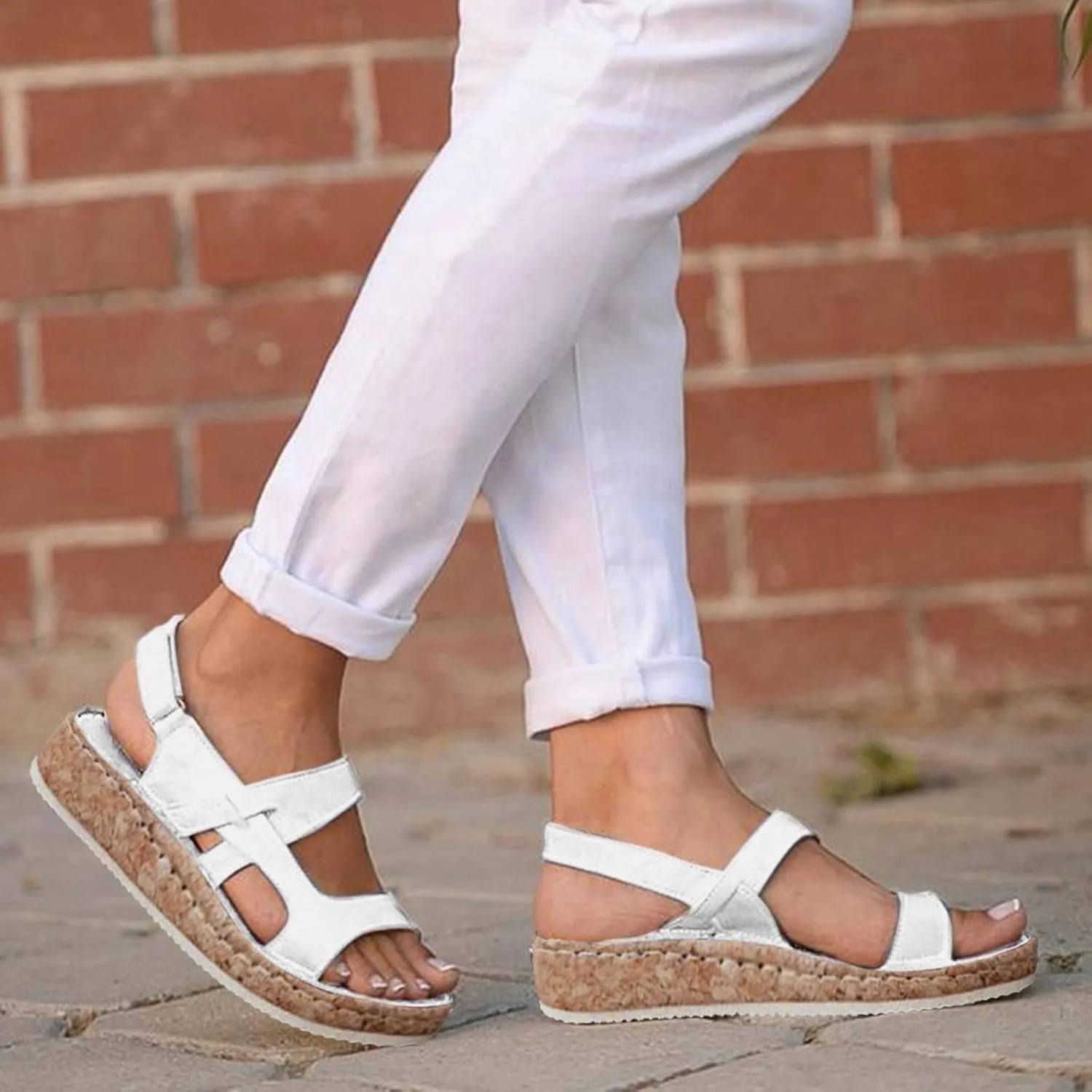 Thick Bottom Sandals for Women Orthopedic Bohemian Fashion Summer Rhinestone Memory Foam Non-Slip Shoes