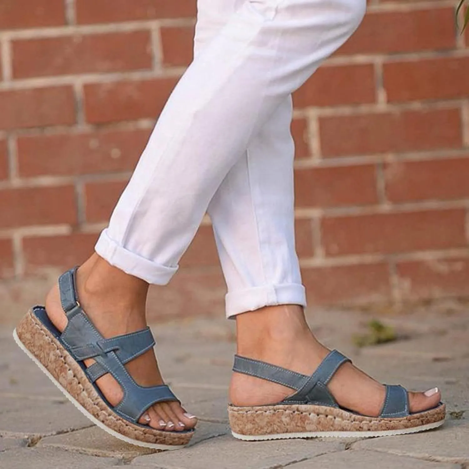 Thick Bottom Sandals for Women Orthopedic Bohemian Fashion Summer Rhinestone Memory Foam Non-Slip Shoes