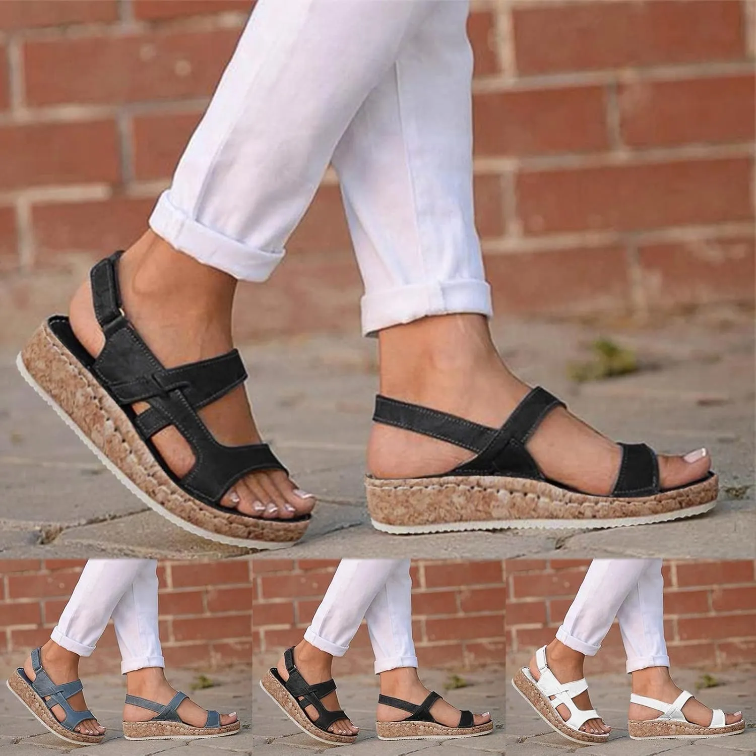 Thick Bottom Sandals for Women Orthopedic Bohemian Fashion Summer Rhinestone Memory Foam Non-Slip Shoes