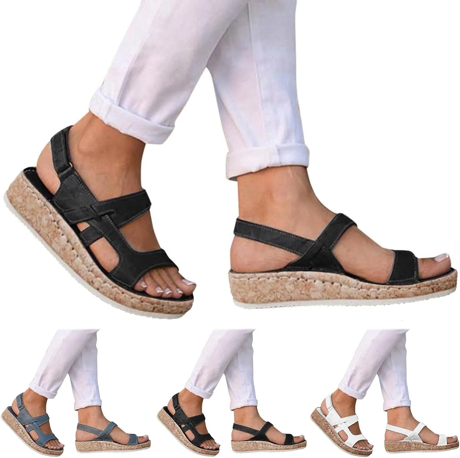 Thick Bottom Sandals for Women Orthopedic Bohemian Fashion Summer Rhinestone Memory Foam Non-Slip Shoes