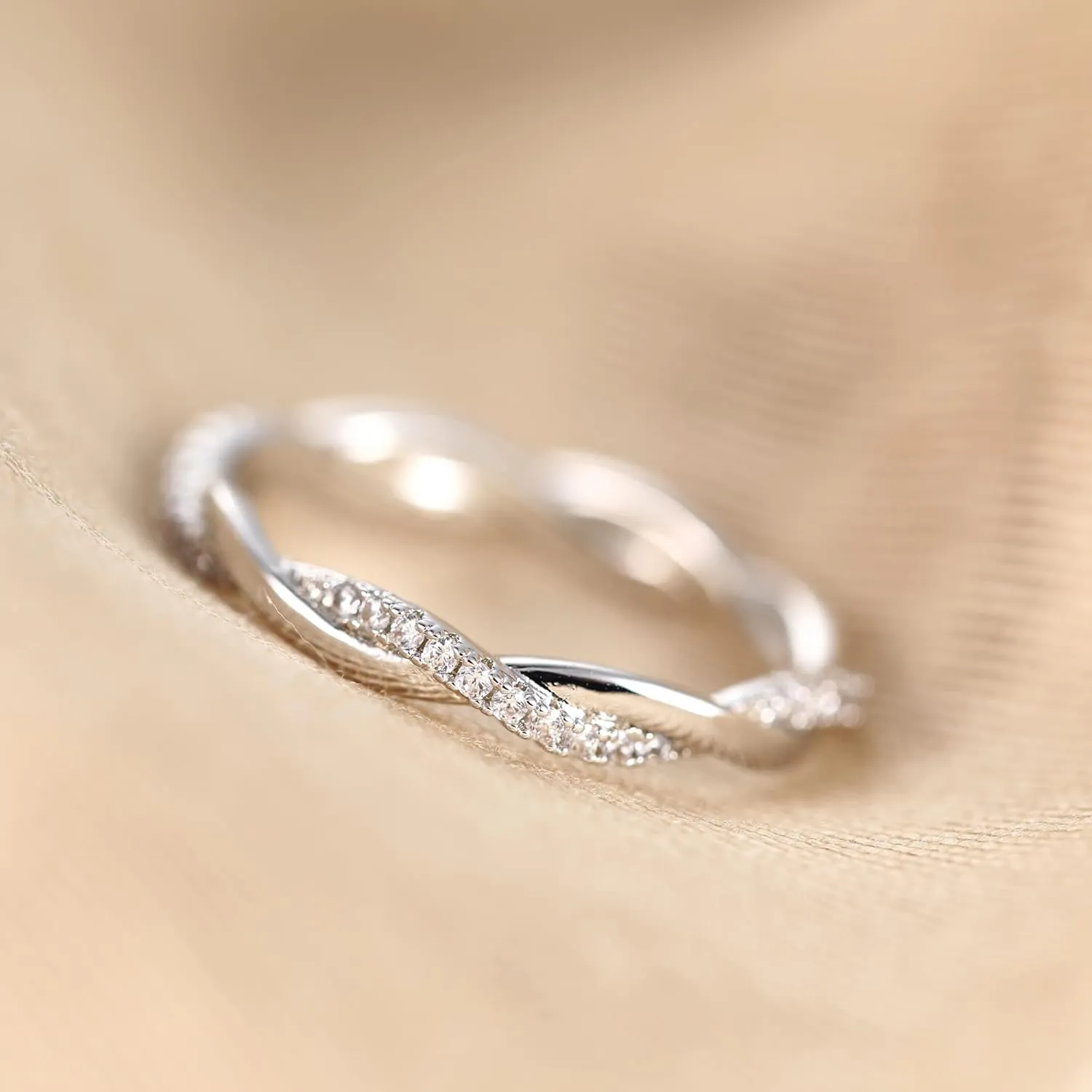 TIGRADE Women Eternity Ring Twisted Rope Cubic Zirconia Engagement Wedding Band Size 4-12