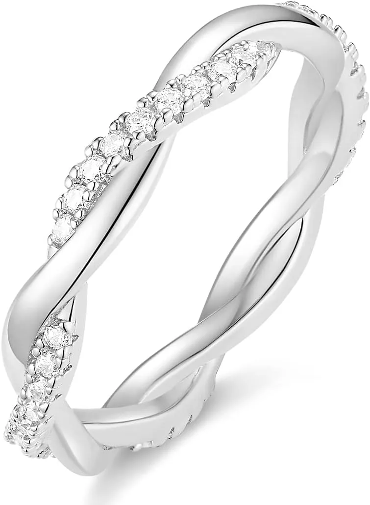 TIGRADE Women Eternity Ring Twisted Rope Cubic Zirconia Engagement Wedding Band Size 4-12