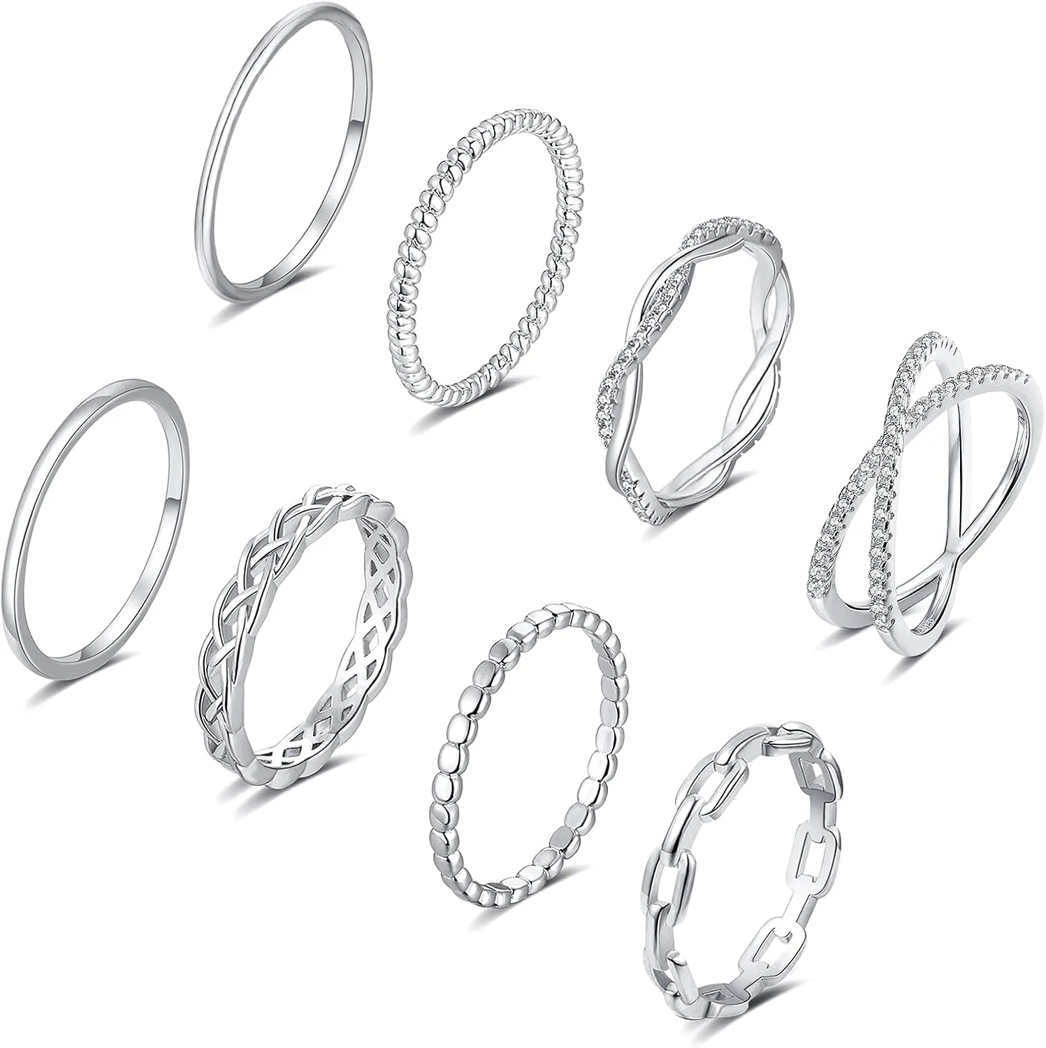 TOBENY 8PCS 14K Rings for Women Stackable Knuckle Rings Size 4 to Size 12 Rings 1.5mm- 3.8mm Midi Stacking Eternity Wedding Rings