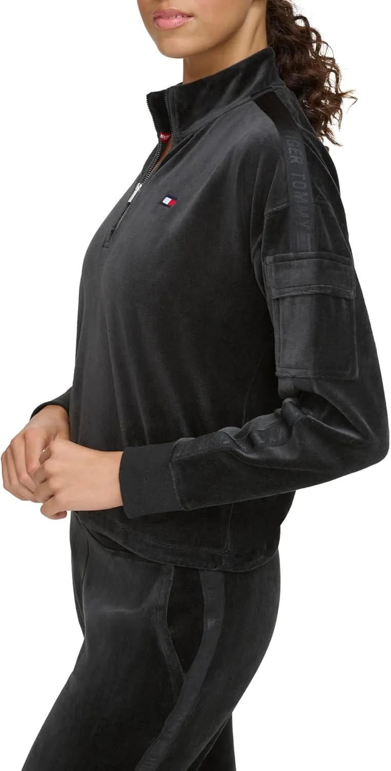 Tommy Hilfiger Womens Cropped Velour Sweatshirt