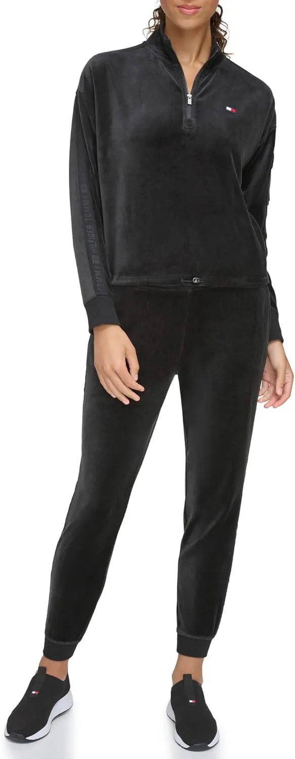 Tommy Hilfiger Womens Cropped Velour Sweatshirt