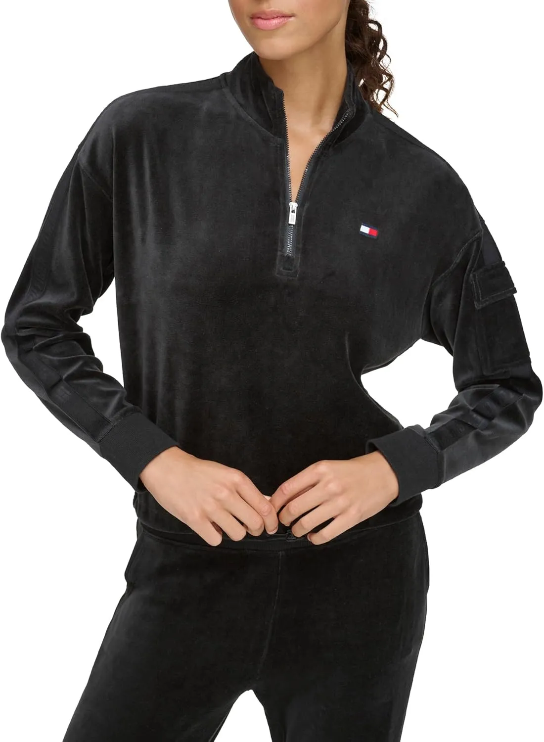 Tommy Hilfiger Womens Cropped Velour Sweatshirt