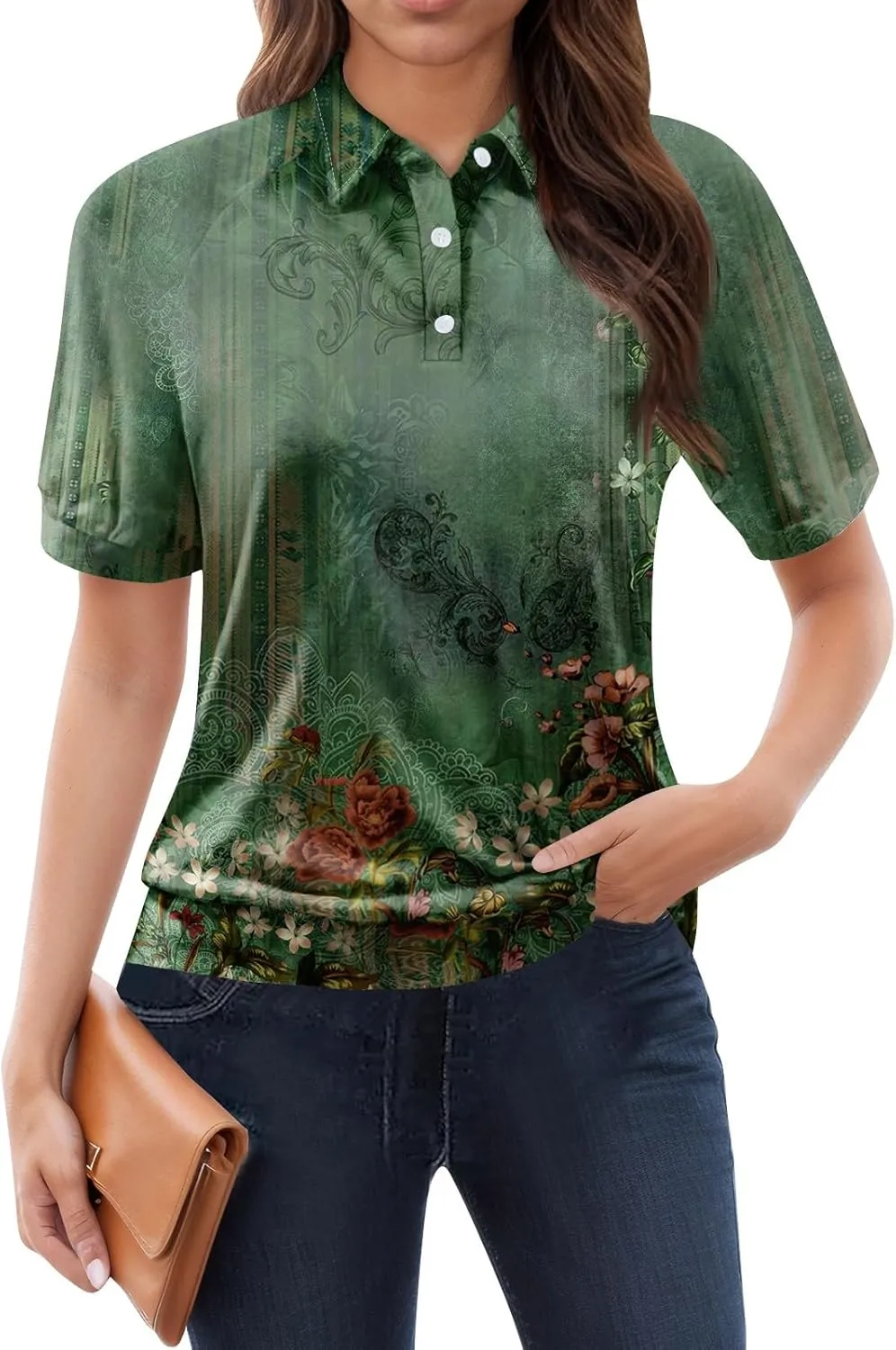 Tops for Women Trendy Short Sleeve Vacation Outfits Blouses Casual Summer Collared Shirts Polo Banded Hem