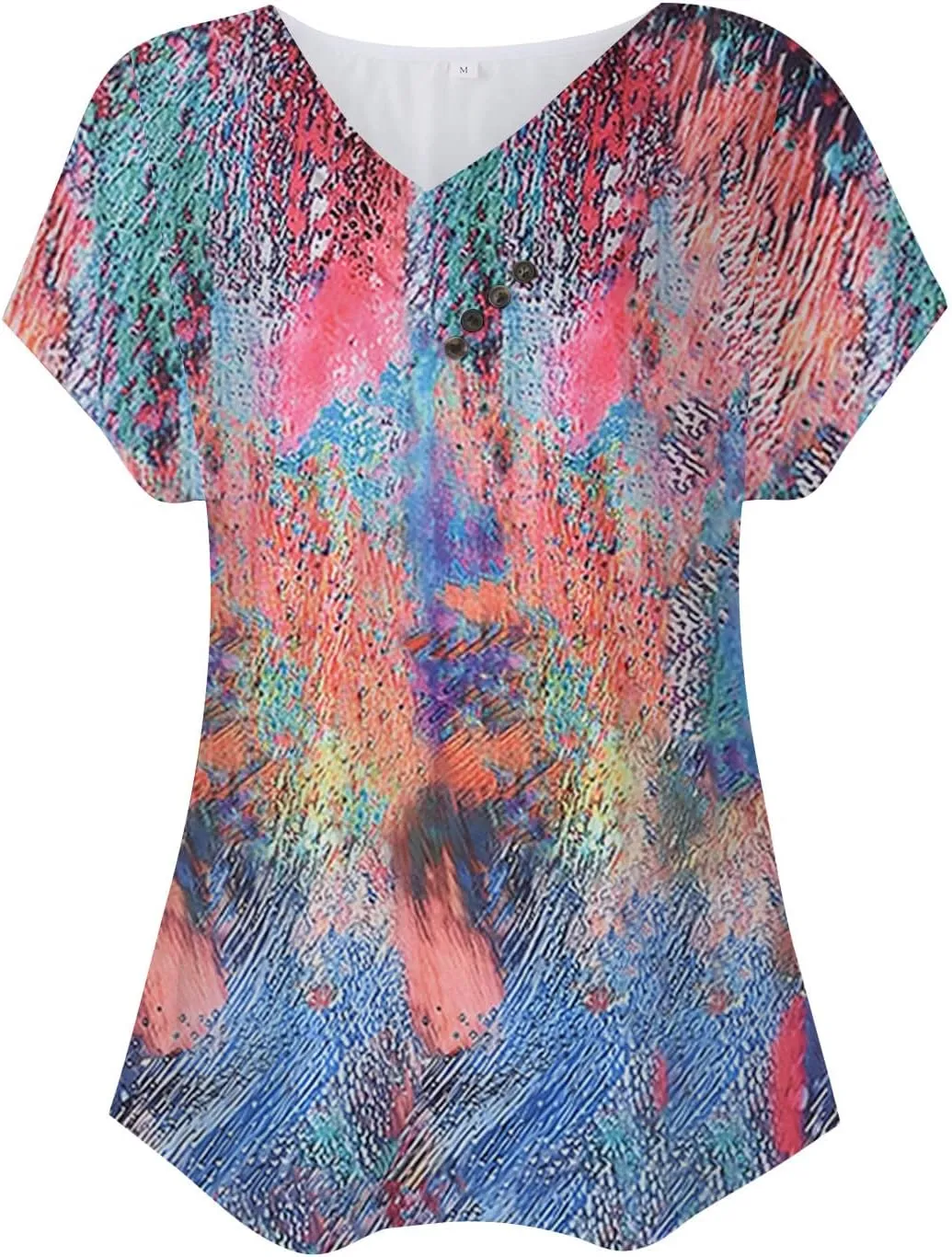 Tops for Womens Plus Size Short Sleeve Casual Pullover V Neck Fashion Blouse Tees 2024 Summer Button Printed T Shirt