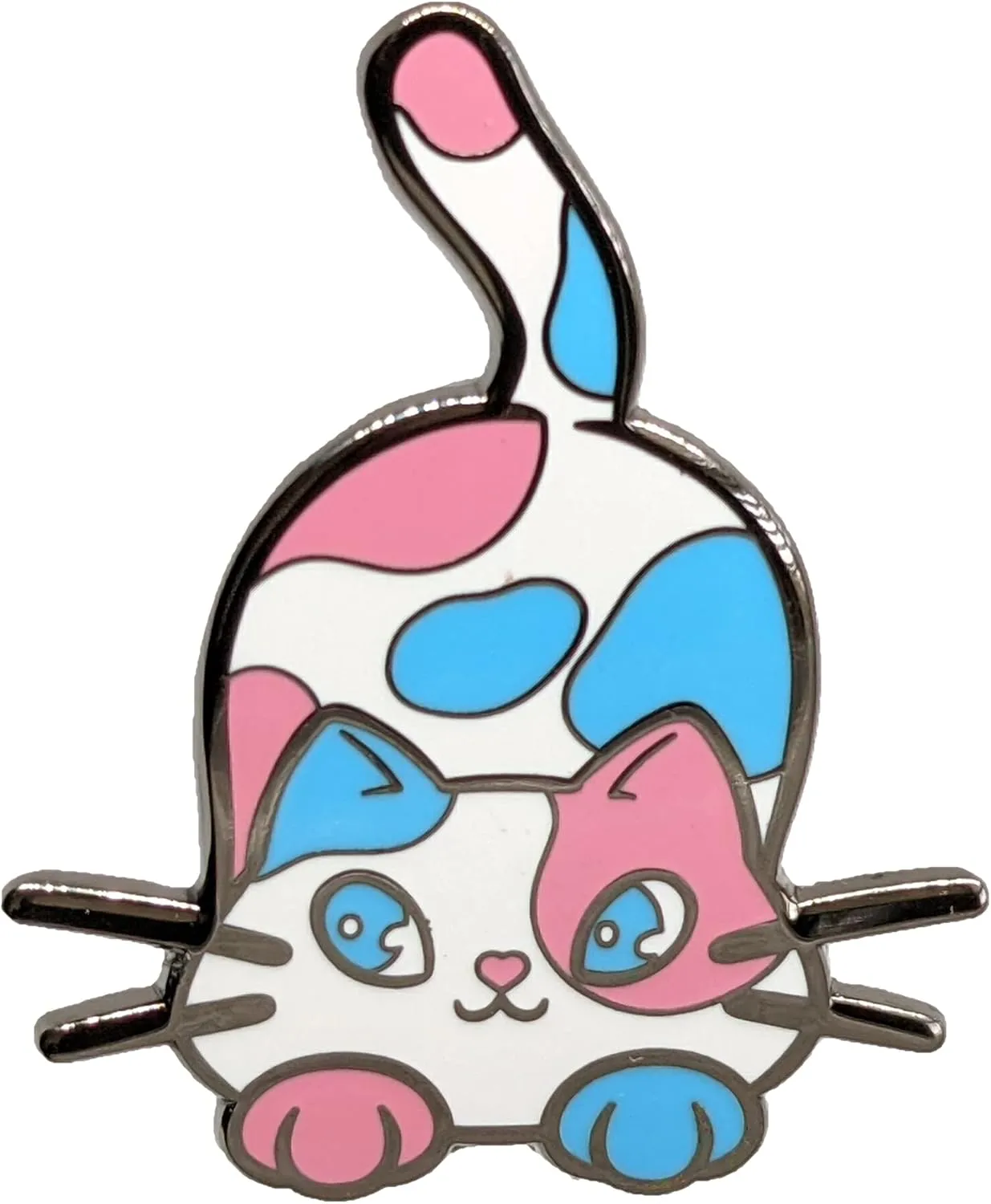 Trans Pride Calico Cat Enamel Pin in Transgender LGBT  Flag Colors | Chibi Neko Subtle Pride Jewelry
