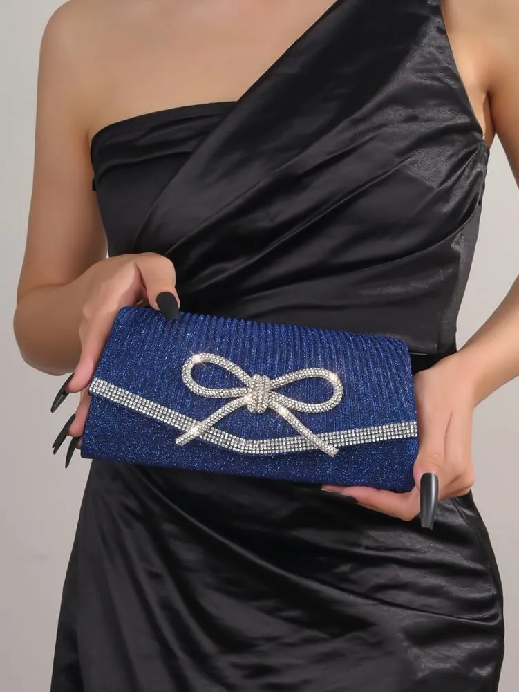 Trendy Bow Evening Bag for Women Shiny Clutch Purses Glitter Rhinestone Wedding Prom Party Clutch Bags Dressy Handbags