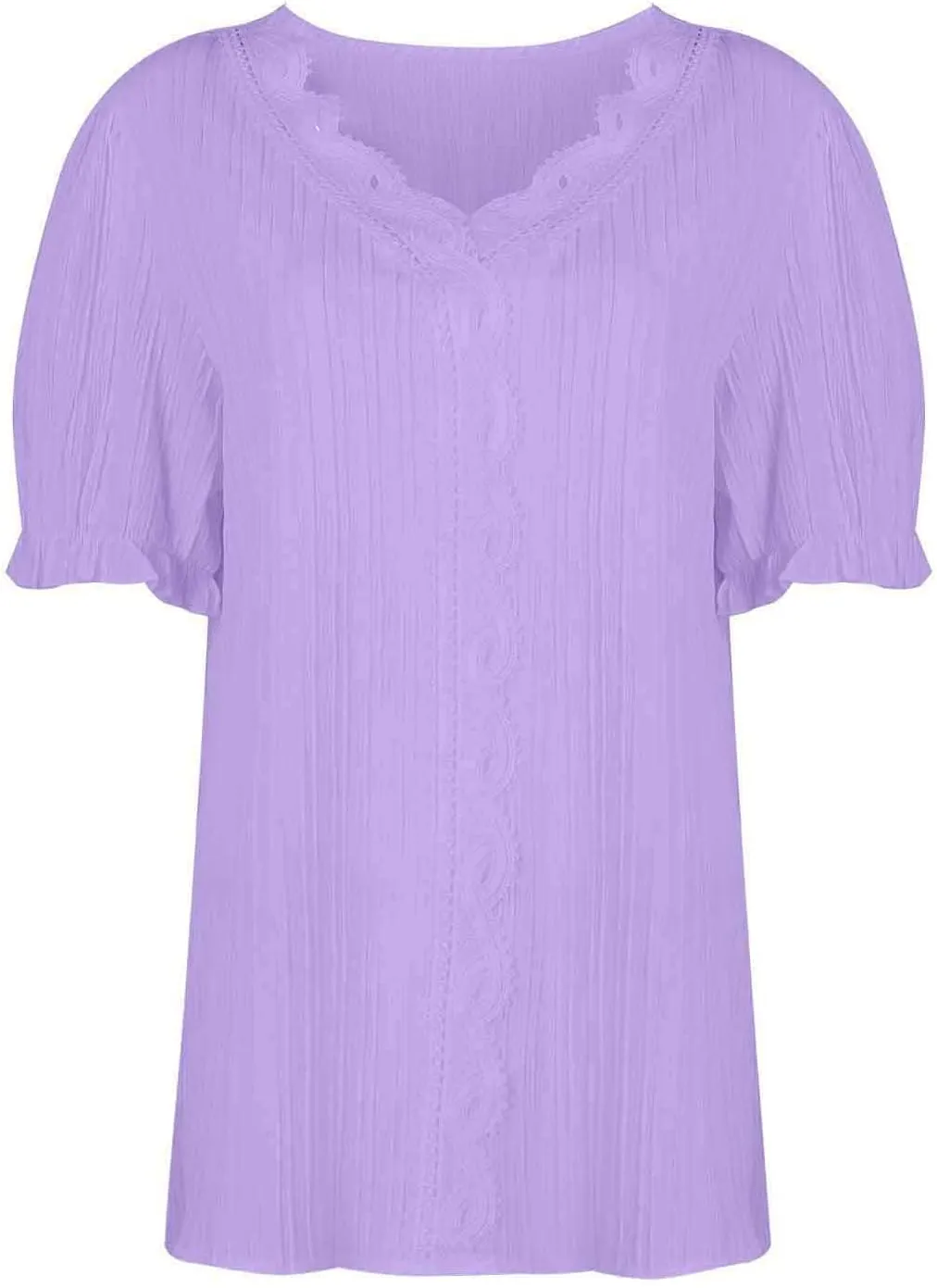 Tunic Tops for Women Casual Spring Womens Lace V Neck Puff Short Sleeve Pleated T-Shirts Summer Tops Tunic Blouse