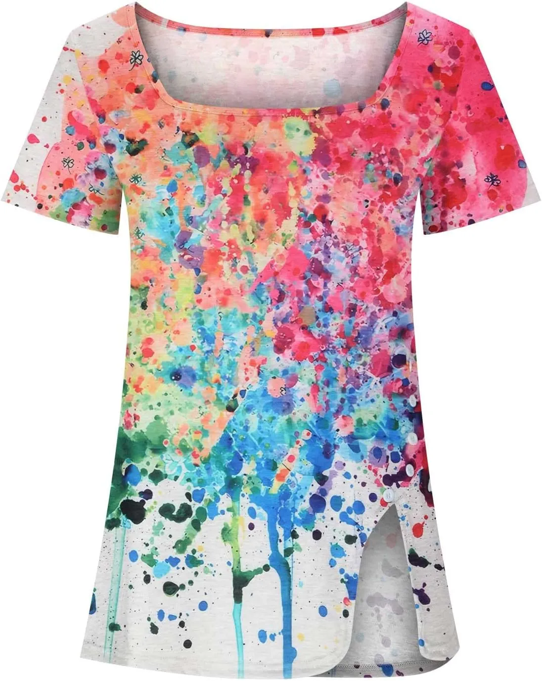 Tunic Tops for Women Trendy 2024 Boho Floral Print Summer Shirts Dressy Casual Square Neck Short Sleeve Blouses