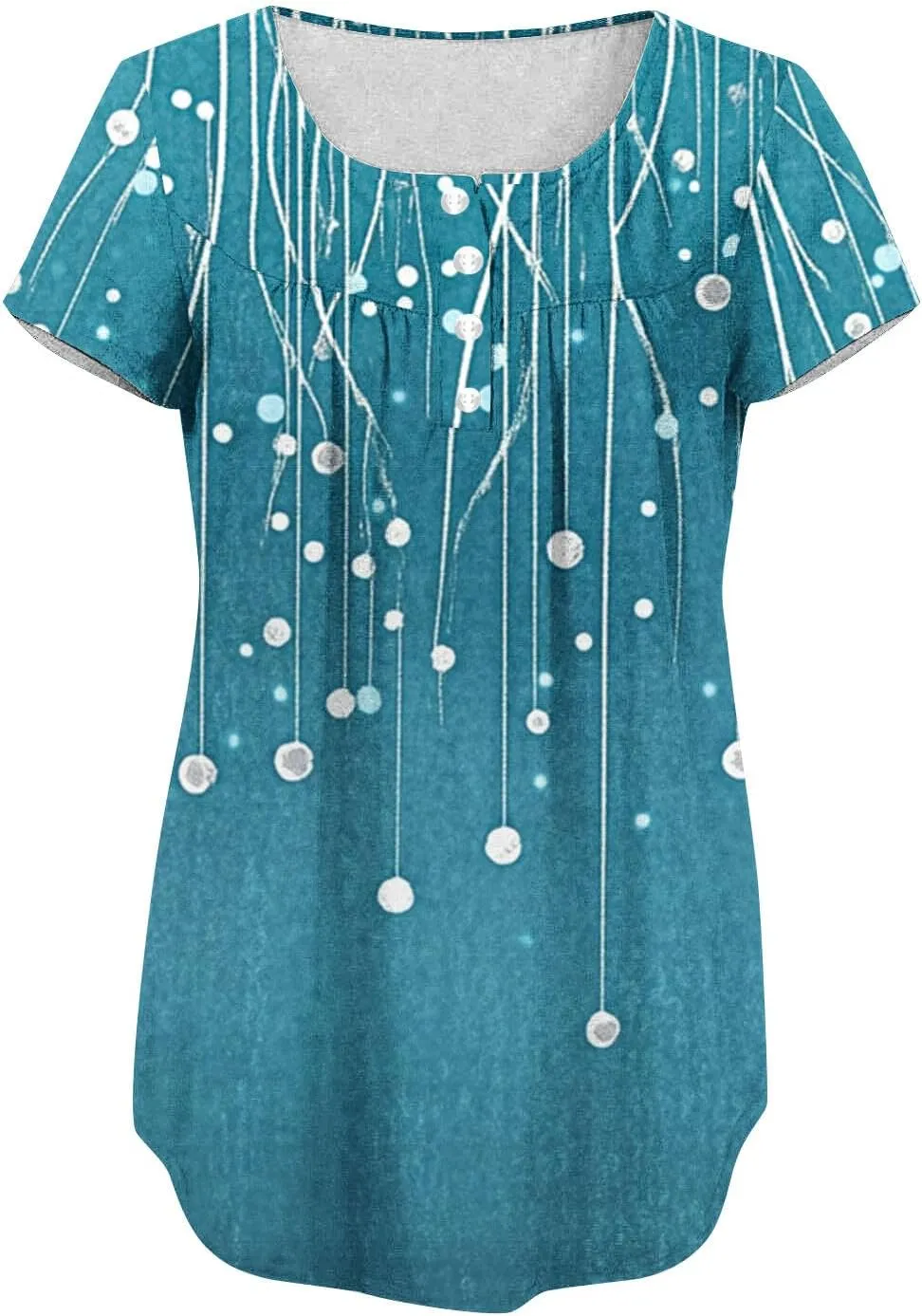 Tunics for Women Trendy Button Crewneck Tops Dressy Short Sleeve Shirts Floral Printed Loose Fit Pleated Boho Tops