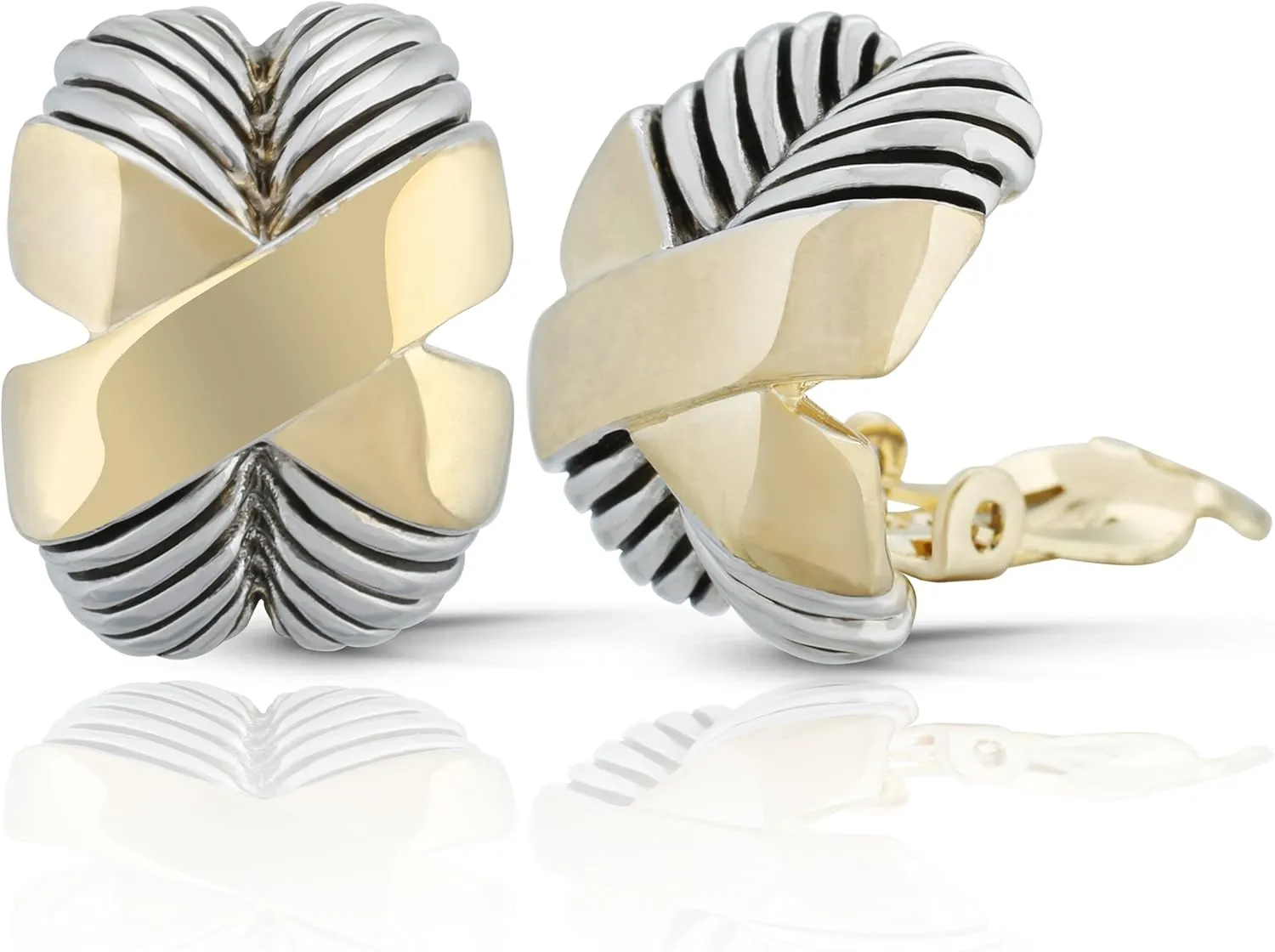 Two Tone X Shape Twisted Rope Clip On Earrings